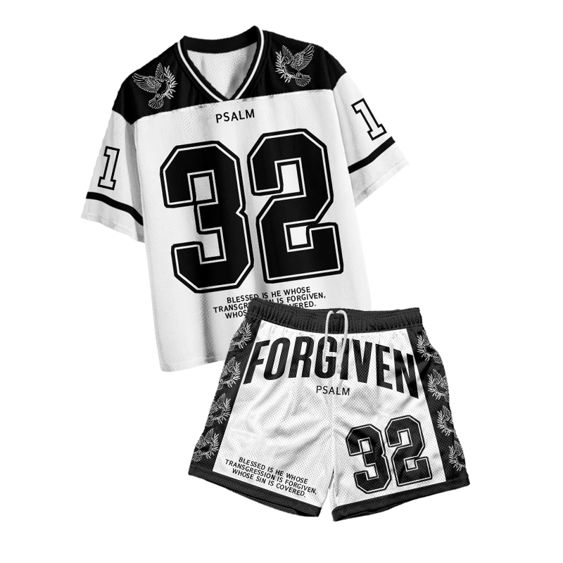 Psalm 32:1 Forgiven Print Mesh T-shirt Set - White - 4XL - image 1
