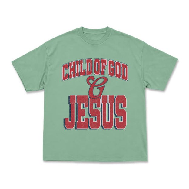 Vintage Child of God and Jesus Graphic T-Shirt - Light Green - US16-18(2XL) - image 5