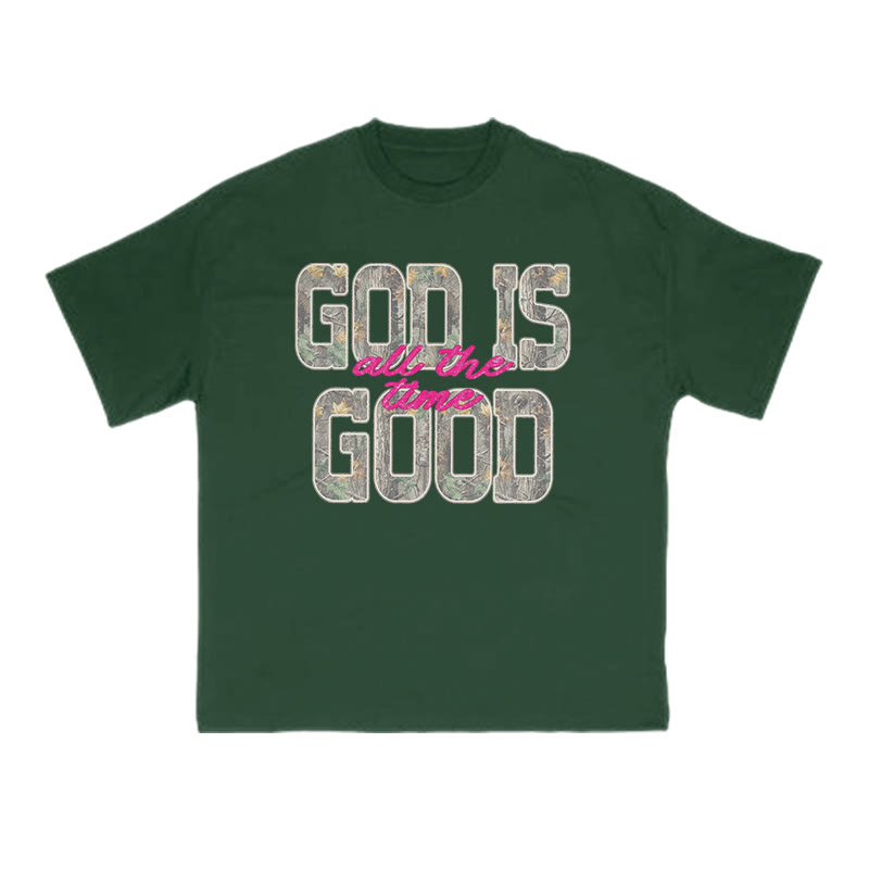 God Is Good All The Time Camouflage Print T-shirt - Green - US16-18(2XL) - image 8