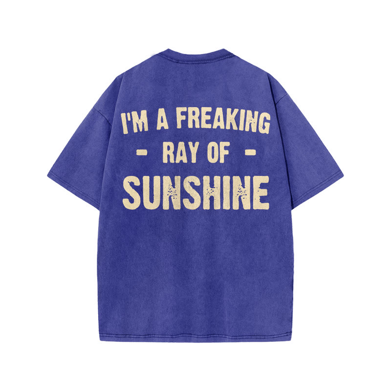 Gym 100% Cotton SUNSHINE Print Acid Washed T-shirt - Blue - US20-22(3XL) - image 7