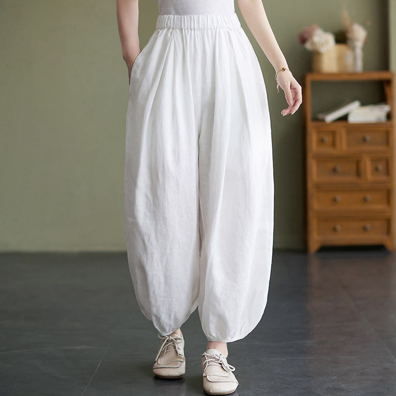 Casual Simple Solid Color Women's Pants - White - One Size - image 3