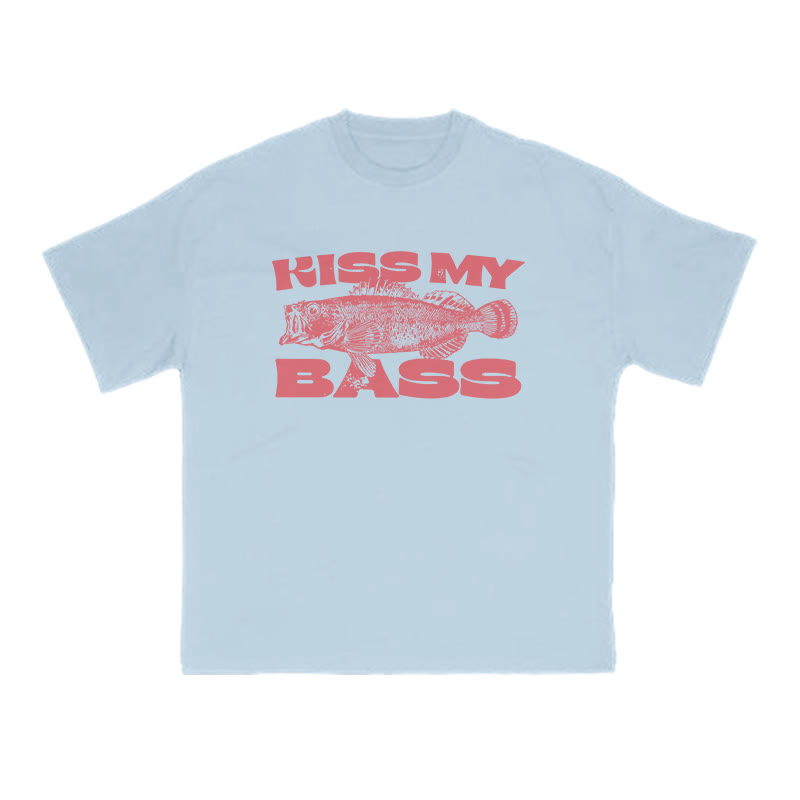 Kiss My Bass Print T-shirt - Light Blue - US16-18(2XL) - image 7