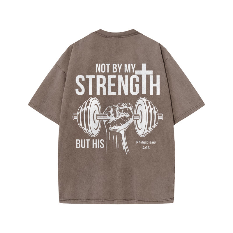 Gym 100% Cotton STRENGTH Print Acid Washed T-shirt - Coffee - US20-22(3XL) - image 5