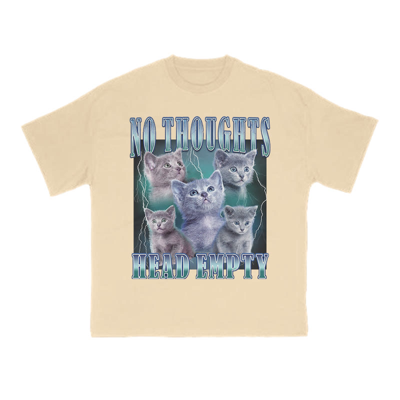 Unisex 100% Cotton No Thoughts Head Empty Cat Print T-shirt - Apricot - US16-18(2XL) - image 5