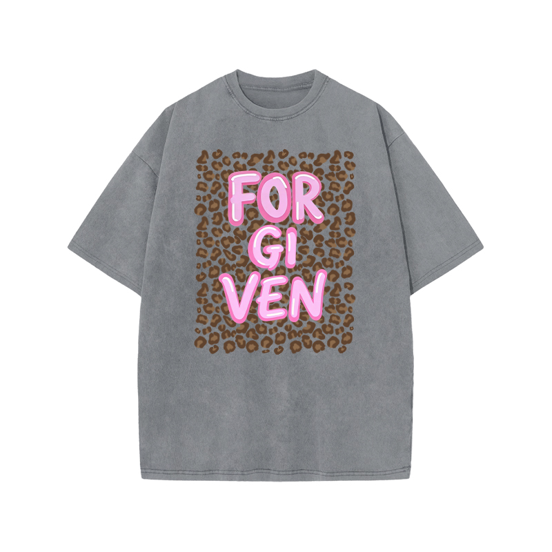 Forgiven Leopard Print Acid Washed T-shirt - Grey - US20-22(3XL) - image 4