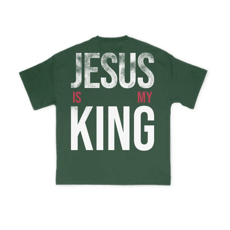 Jesus Is My King Distressed Print T-shirt - Green - US16-18(2XL) - image 9