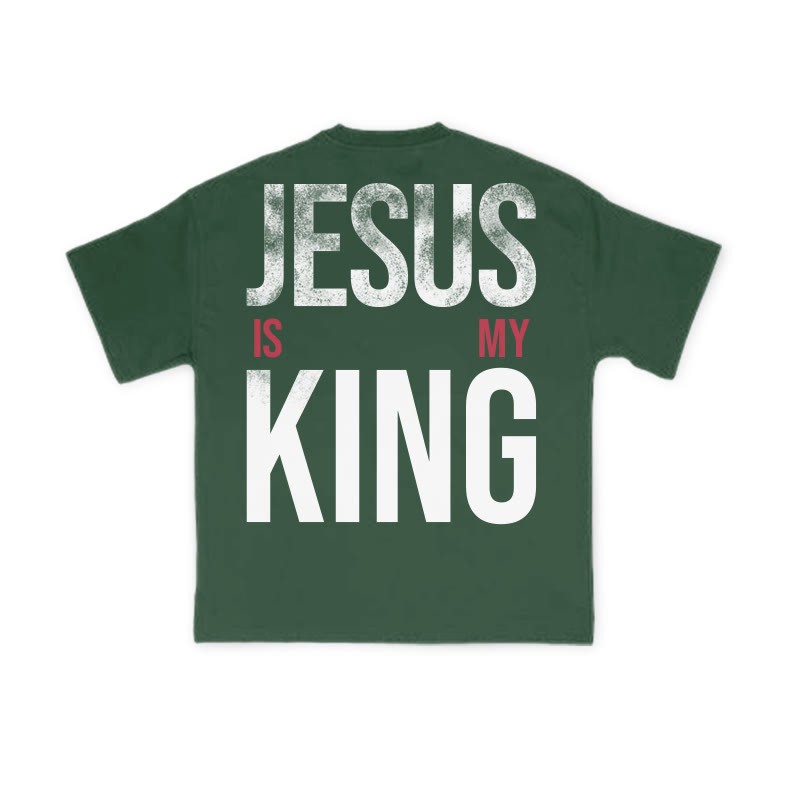 Jesus Is My King Distressed Print T-shirt - Green - US16-18(2XL) - image 9