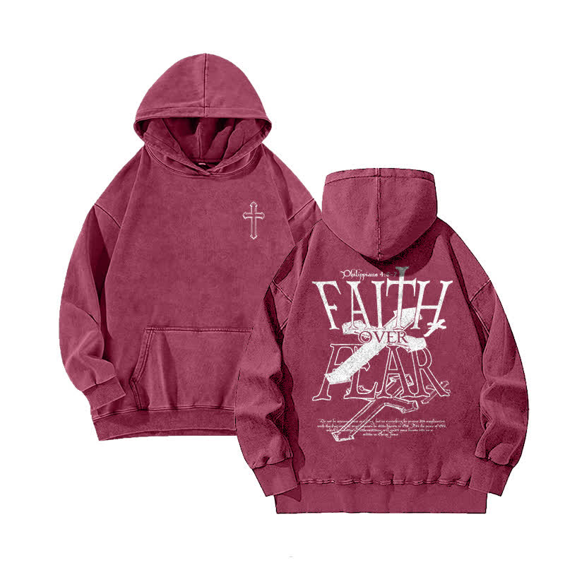 Unisex 100% Cotton Faith Over Fear Printed Washed Hoodie  - Rose - 3XL - image 6