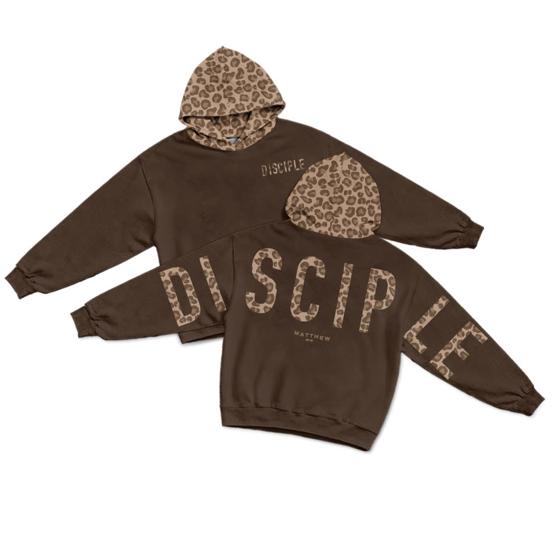 Disciple Matthew 28:19 Leopard Design Patchwork Print Causal Hoodie - Brown - US44-46(8XL) - image 3