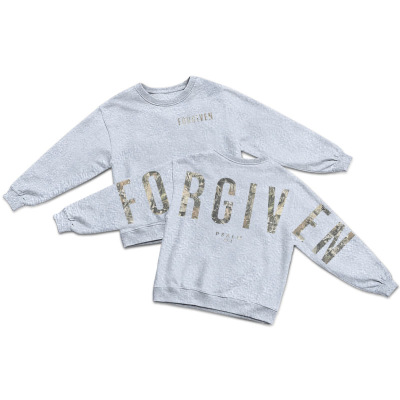 Dead Leaves Camouflage Forgiven Psalm 32:1 Print Sweatshirt - Grey - US16-18(2XL) - image 3