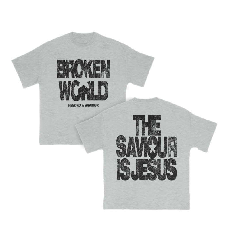 Unisex Broken World Needed A Saviour Print T-shirt - Grey - US16-18(2XL) - image 4
