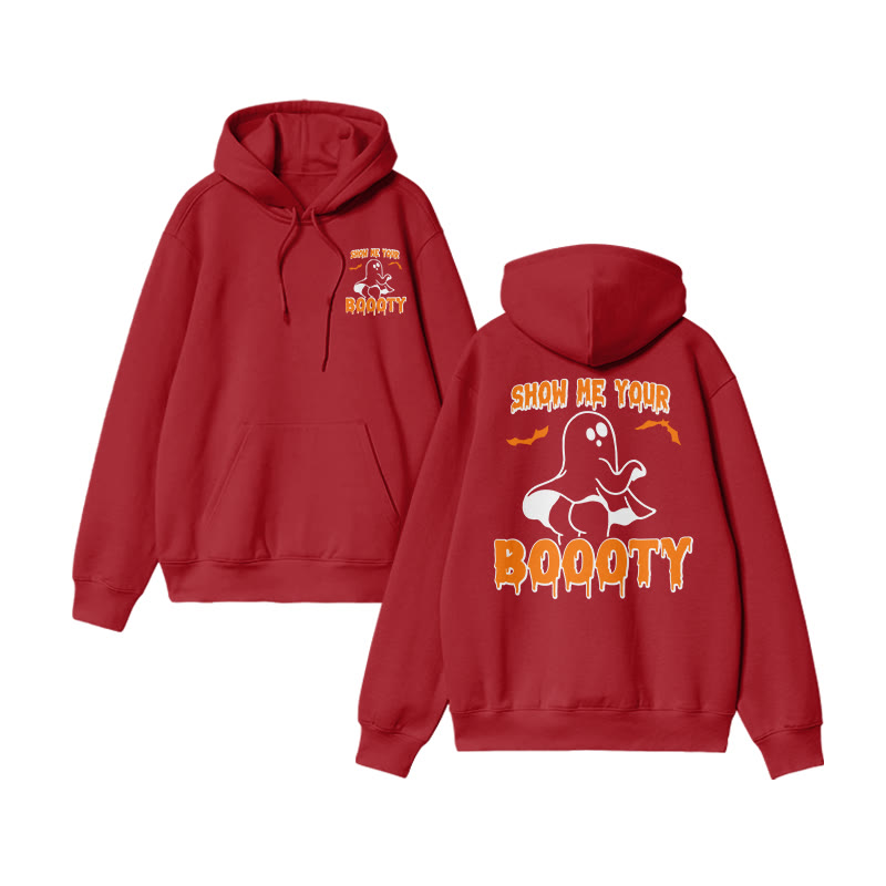 Unisex Show Me Your Boooty Funny Halloween Print Hoodie - Red - US16-18(2XL) - image 9
