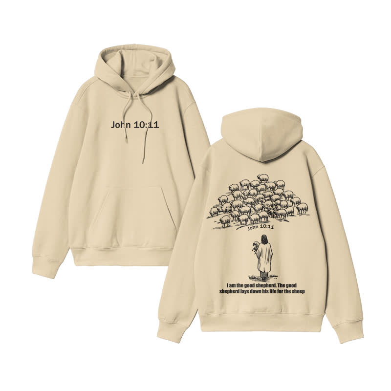 Unisex 100% Cotton John 10:11 Print hoodie - Apricot - US16-18(2XL) - image 4