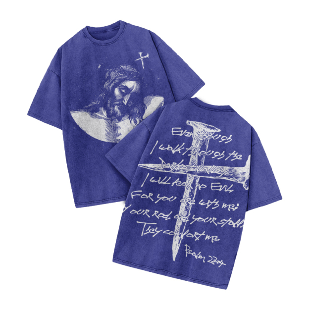 Psalm 23:4 Print Acid Washed T-shirt - Blue - US20-22(3XL) - image 6