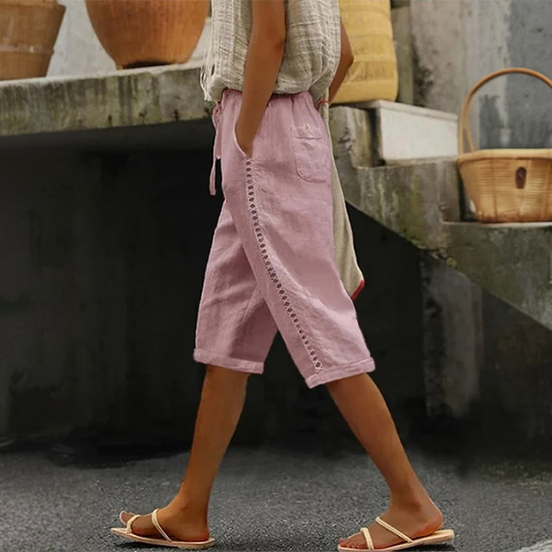 Solid Color Loose Hollow Casual Pants - Pink - US28-30(5XL) - image 7