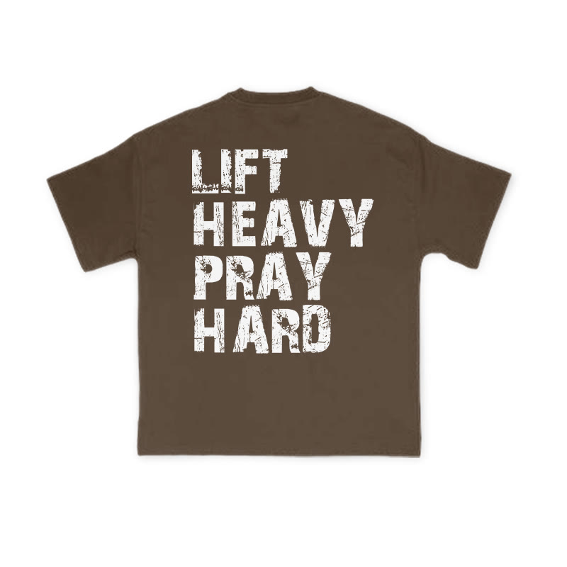 Unisex 100% Cotton Lift Heavy Pray Hard Print T-shirt - Coffee - US16-18(2XL) - image 6