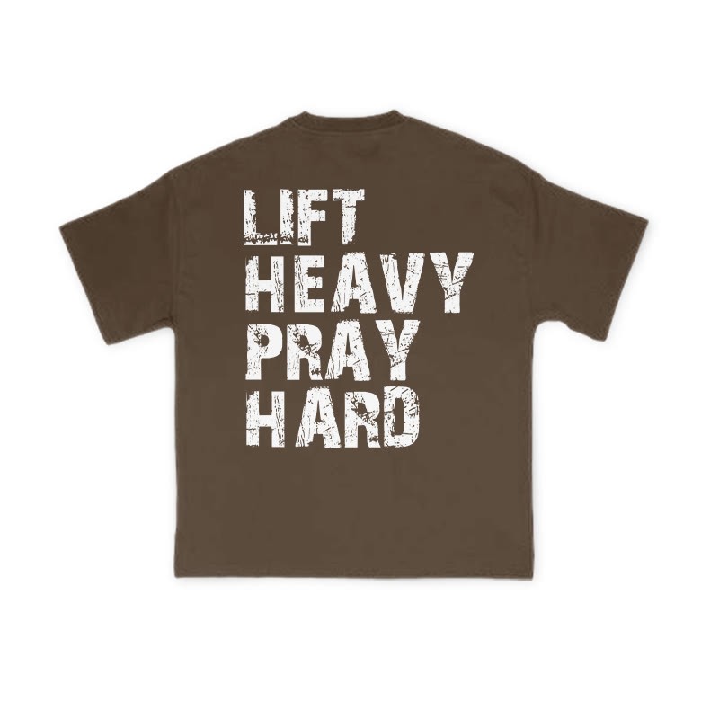 Unisex 100% Cotton Lift Heavy Pray Hard Print T-shirt - Coffee - US16-18(2XL) - image 6