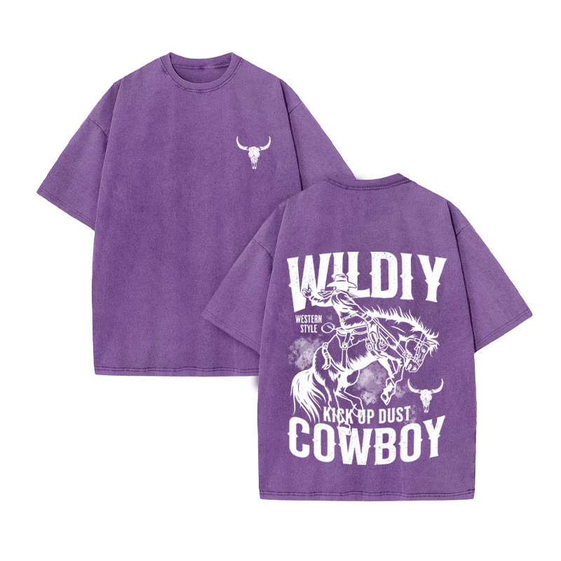 Unisex 100% Cotton WESTERN STYLE Print Acid Washed T-shirt