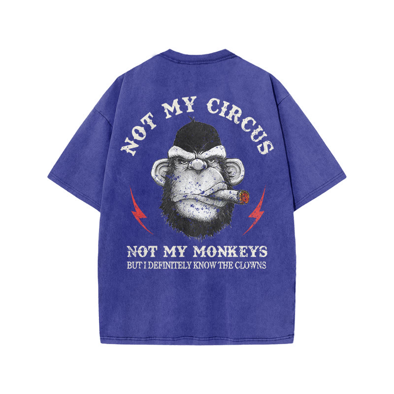 Gym 100% Cotton Not My Circus Print Acid Washed T-shirt - Blue - US20-22(3XL) - image 7