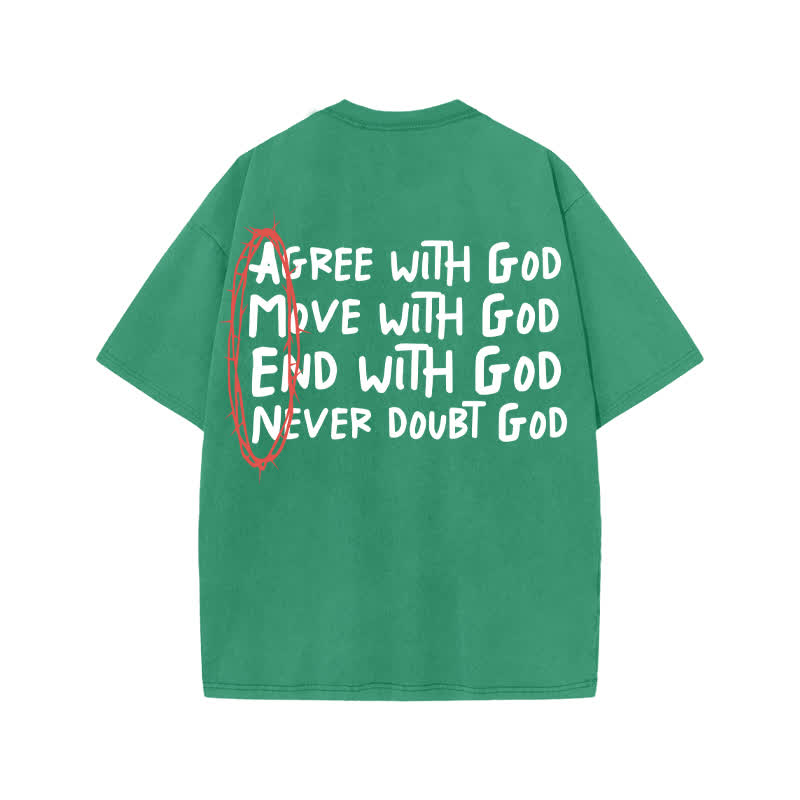 Unisex Cute Amen Print Acid Washed T-shirt - Green - US20-22(3XL) - image 6