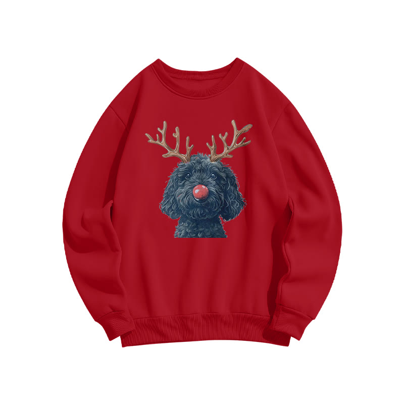 Deer Antler Blue-gray Poodle Print Sweatshirt - Red - US16-18(2XL) - image 6