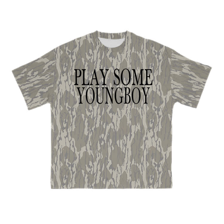 Street PLAY SOME YOUNG BOY Camo Graphic Cotton T-Shirt - Khaki - US28-30(4XL) - image 3