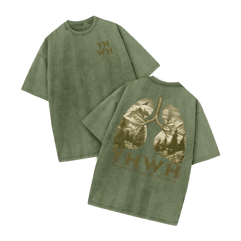 Every Breath Speaks His Name Print Acid Washed T-shirt - Army Green - US20-22(3XL) - image 5