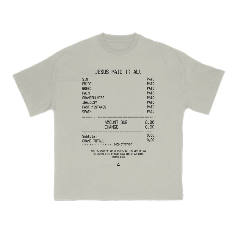 Unisex Jesus Paid It All Print T-shirt - Warm Grey - US16-18(2XL) - image 4