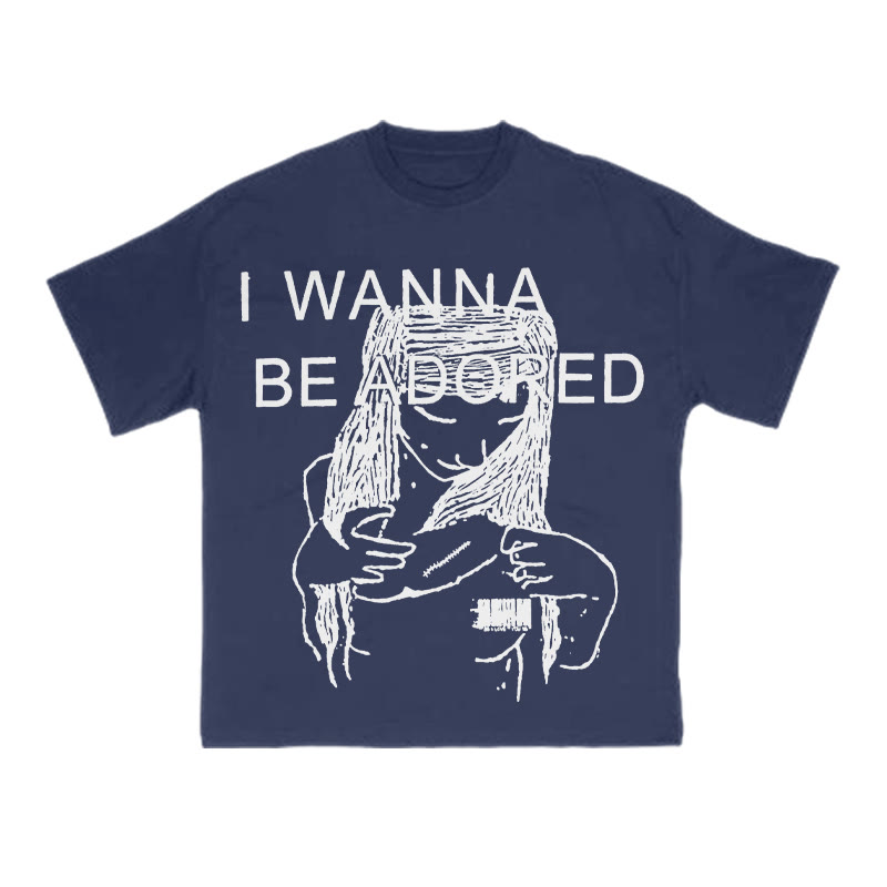 I Wanna Be Adored Print T-shirt - Navy Blue - US16-18(2XL) - image 10