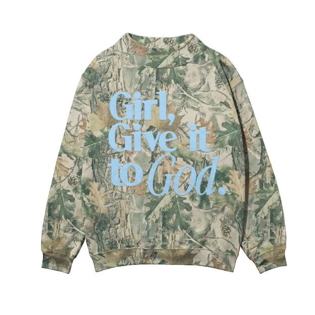 Casual Camo Girl Give It to God Mock Neck Print Sweatshirt - Green - 3XL - image 3