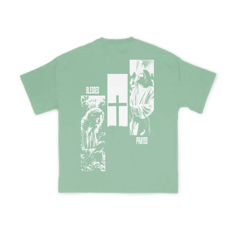 Unisex 100% Cotton Blessed Prayed Print T-shirt - Green - US16-18(2XL) - image 8