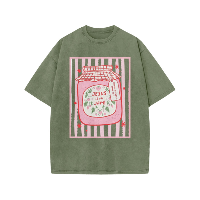 Jesus Is My Jam Spread His Word Mark 16:15 Print Acid Washed T-shirt - Army Green - US20-22(3XL) - image 6