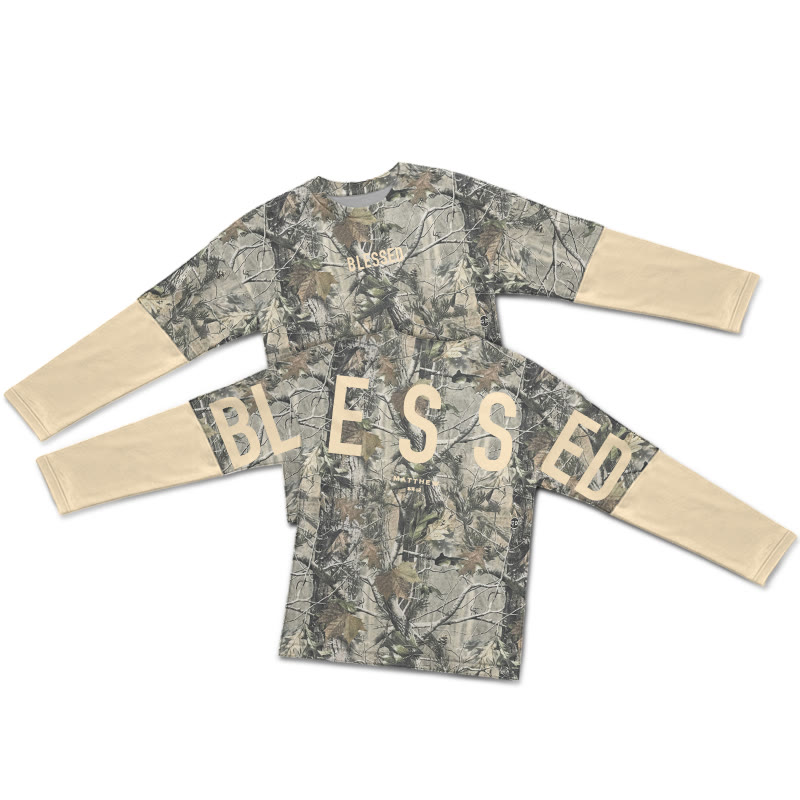 Dead Leaves Camouflage Blessed Matthew 5:3-12 Print Layered-style T-shirt - Apricot - 5XL - image 3