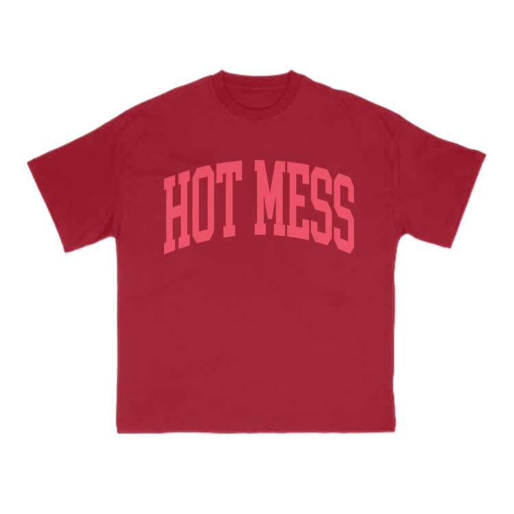 Casual Hot Mess Graphic Crew Neck T Shirt - Red - US16-18(2XL) - image 6