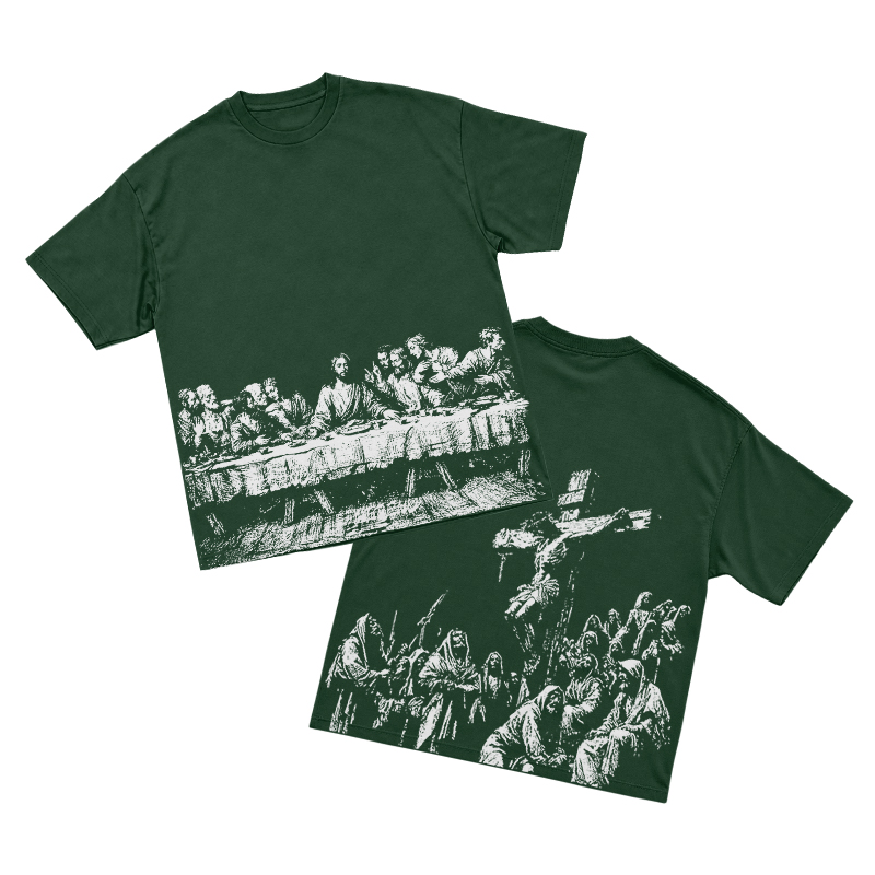 Vintage Artful Ink Wash Style Character Illustration Graphic T-shirt - Green - US16-18(2XL) - image 13