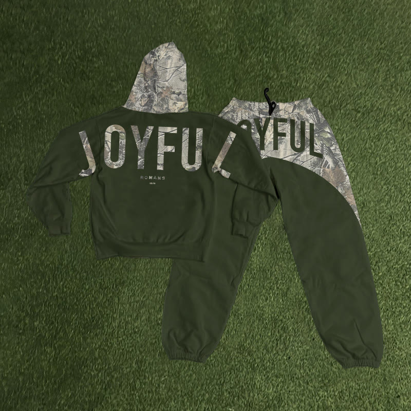 Joyful Dead Leaves Camouflage Print Hoodie Set - Army Green - 8XL - image 5