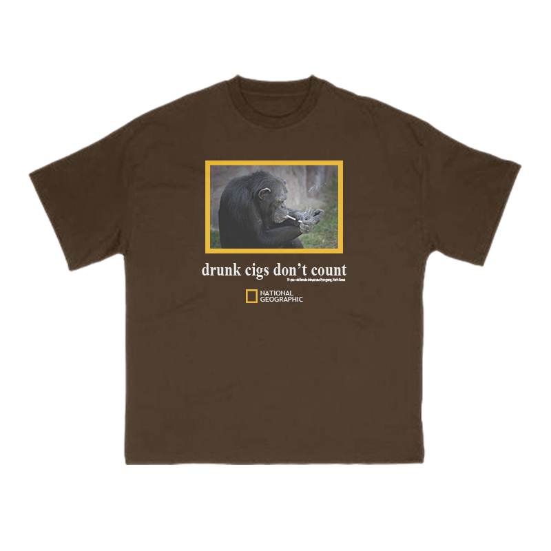 Drunk Cigs Don't Count Print T-shirt - Coffee - US16-18(2XL) - image 6