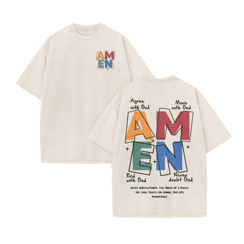 Amen Devotionally Print Acid Washed T-shirt - Beige - US20-22(3XL) - image 4
