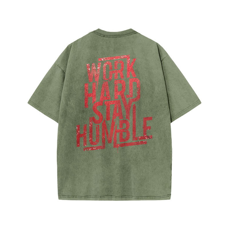 Gym 100% Cotton Work Hard Stay Humble Print Acid Washed T-shirt - Army Green - US20-22(3XL) - image 6