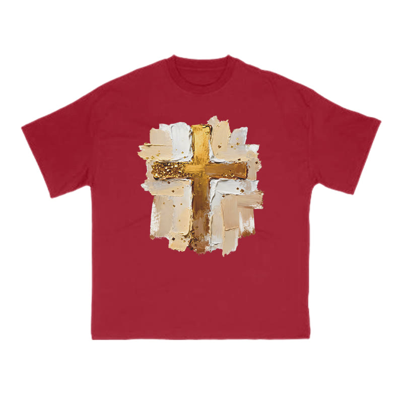 Impasto-style Cross Print T-shirt - Red - US16-18(2XL) - image 9