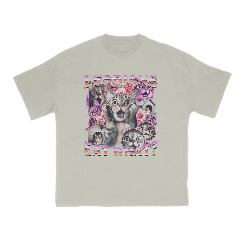 Terrified Cats Lesbians Eat What Print T-shirt - Warm Grey - US16-18(2XL) - image 4