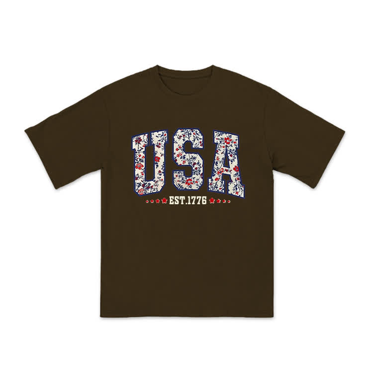 Boho Floral USA 1776 Print T-shirt - Coffee - US20-22(3XL) - image 7