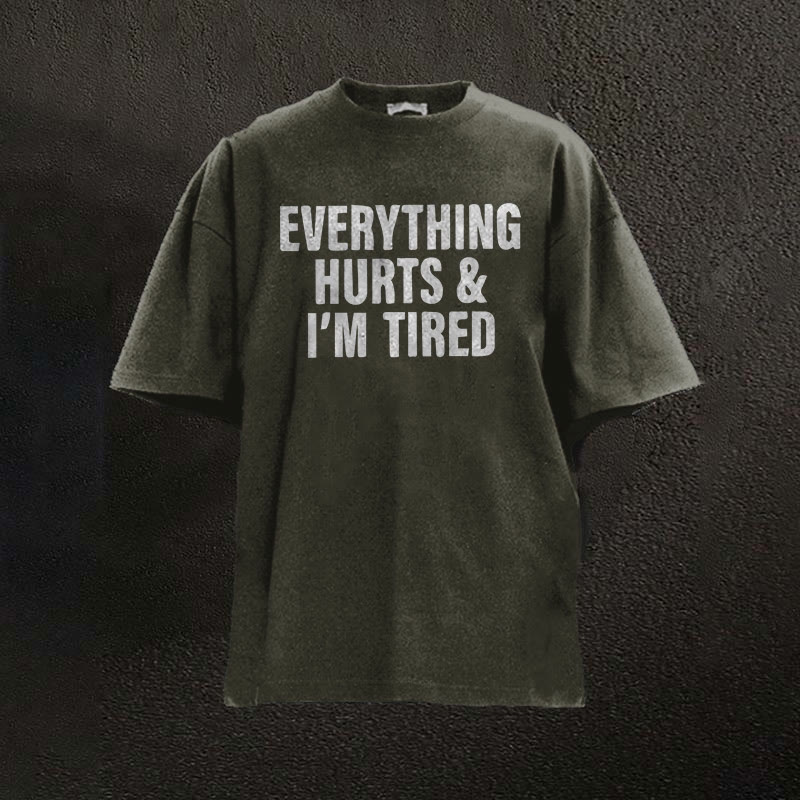 100% Cotton Everything Hurts And I'm Tired Printed Washed Gym T-shirt - Dark Green - 2XL - image 5