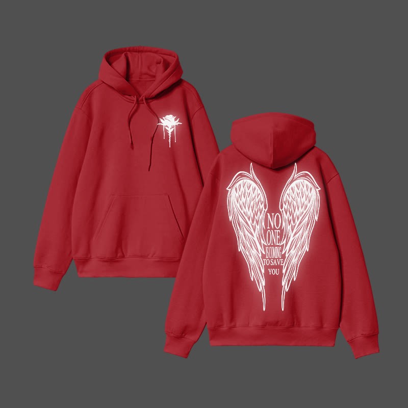 Unisex No One Is Coming To Save You Reflective Print Hoodie - Red - US16-18(2XL) - image 10