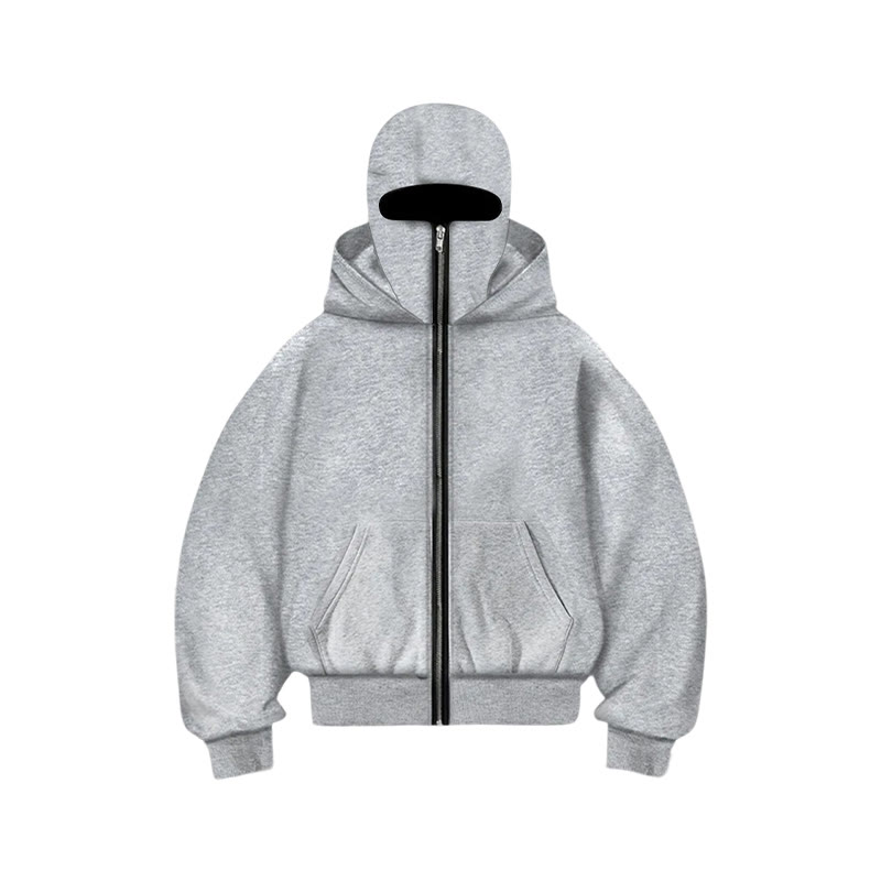 Unisex Solid Color Zipper Double Layer Hat Hoodie - image 13