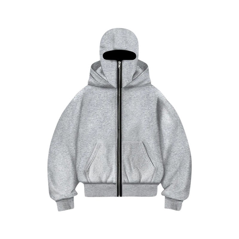 Unisex Solid Color Zipper Double Layer Hat Hoodie - image 13