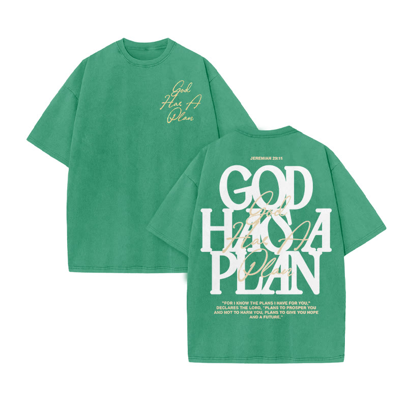 Jeremiah 29:11 God Has A Plan Print Acid Washed T-shirt - Green - US20-22(3XL) - image 7