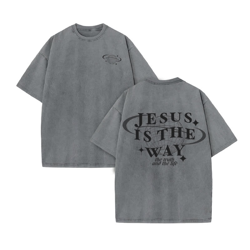 Unisex Jesus Is The Way The Truth The Life Print Acid Washed T-shirt - Grey - US20-22(3XL) - image 5