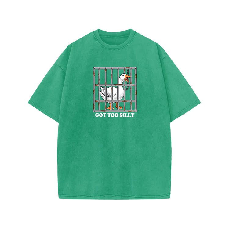 Casual Got Too Silly Goose Graphic Print Acid Washed T-shirt - Green - US20-22(3XL) - image 9
