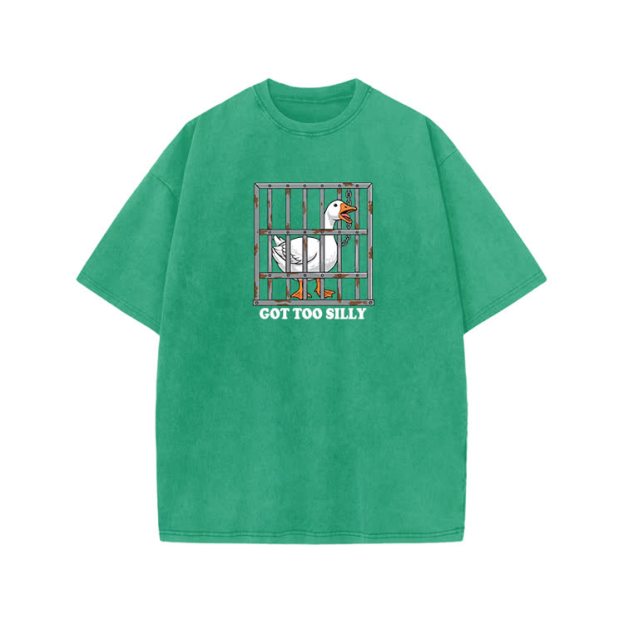 Casual Got Too Silly Goose Graphic Print Acid Washed T-shirt - Green - US20-22(3XL) - image 9
